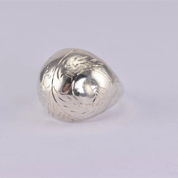Vintage 925 Sterling Silver Ornate Etched Dome Ring - Picture 1 of 16